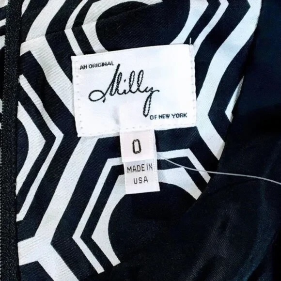 Milly of New York Silk Black Geo Print Shift Dress Size 0 - Picture 7 of 7